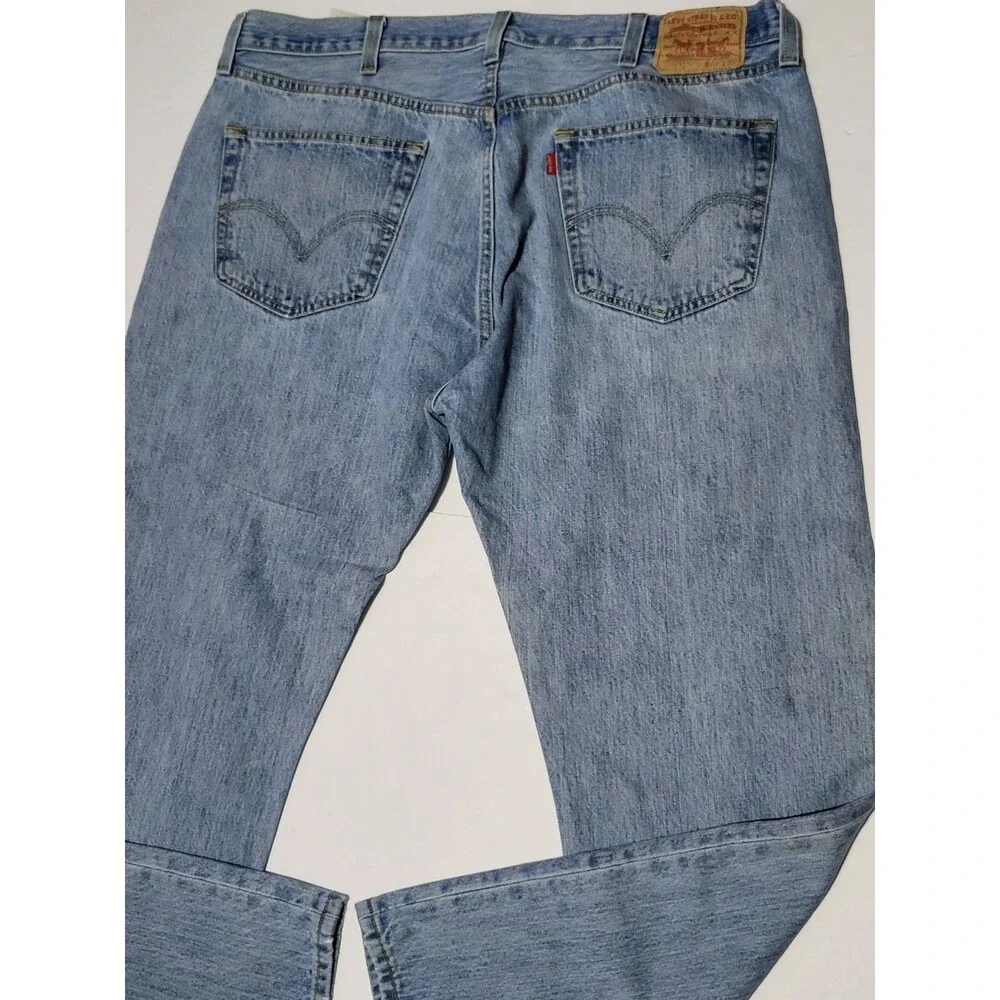 Levi's 501 Size 42x32 Men's Red Tab Button Fly Light Blue Denim Jeans
